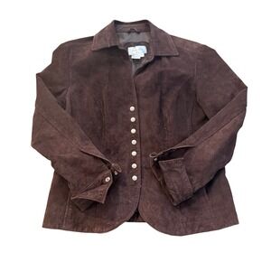 Live a Little Women's Brown Suede 100% Leather Blazer Jacket Size S Button Front